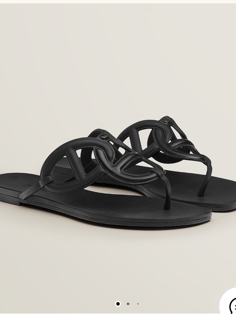 Hermes Black Leather Cutout Thong Sandals